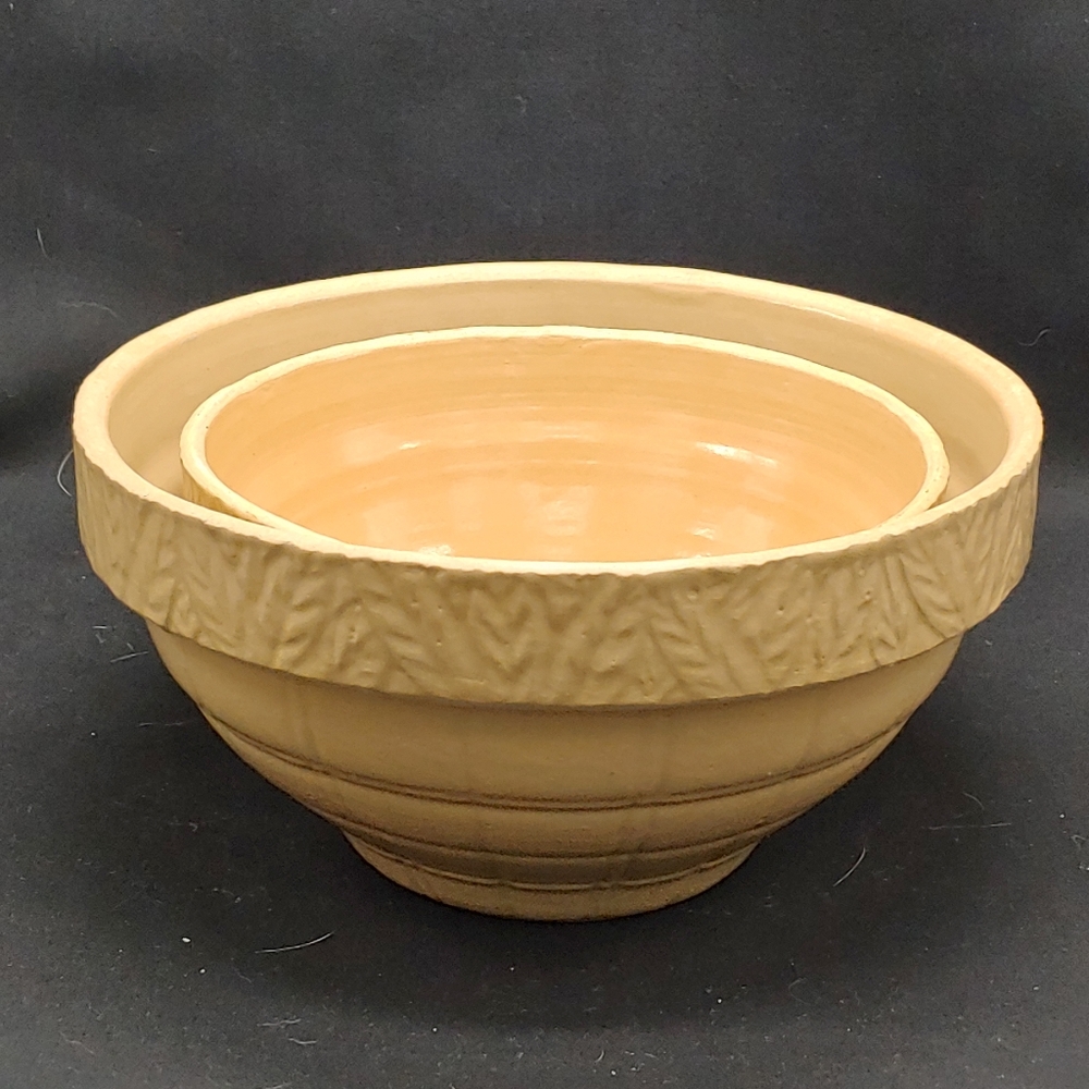 Pair of Antique Handmade Stoneware Mixing Bowls